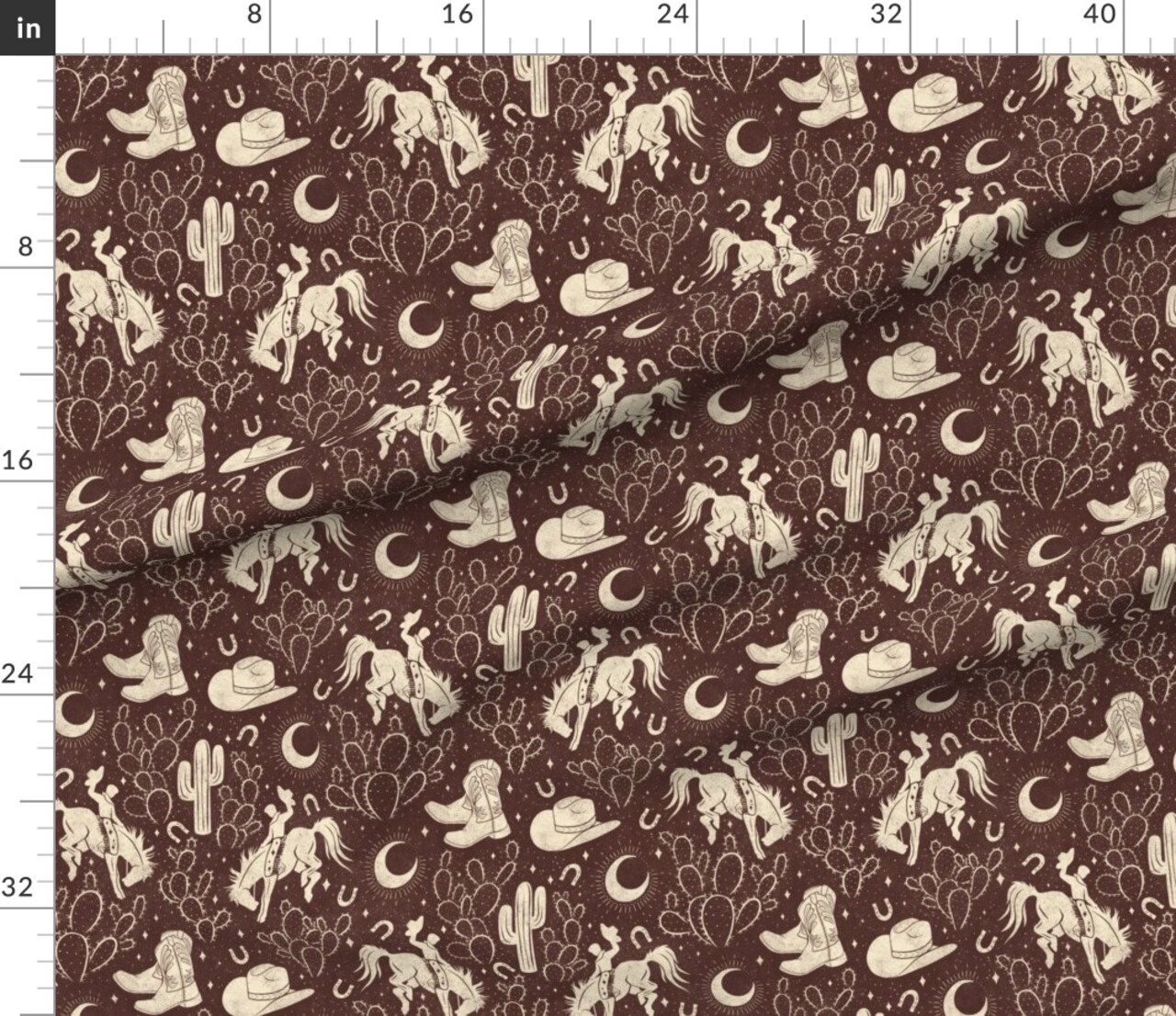 Various Fabrics by the Yard or Fat Quarter Southwest Brown Boots Cactus Ranch Rodeo Cowboy Hat Moon Custom Printed Fabric by Spoonflower